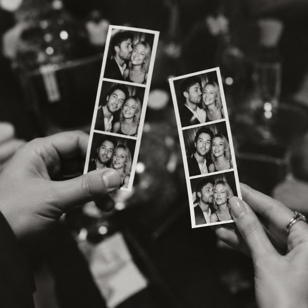 Concept image: hands holding freshly printed photo strips